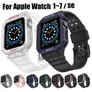 สินค้า หรูหรา กีฬา Apple Watch Strap Case Strong Silicone iwatch Strap สาย applewatch 7 45 41mm Strap And Case Cover Wrist band For Iwatch 7 6 Se 5 4 3 size 44mm 42mm 38mm 40mm Replacement Apple Watch 7 Strap สายนาฬิกา applewatch 7