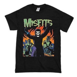 【PUNK】เสื้อยืดสีขาวเสื้อยืด พิมพ์ลายหัวกะโหลก Misfits Band สีดํา สไตล์พังก์ สําหรับผู้ชายS-4XLdntokobthy