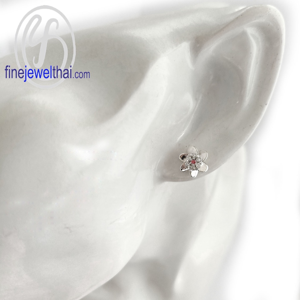 finejewelthai-ต่างหูทับทิม-ทับทิม-ต่างหูเงินแท้-ต่างหูพลอย-ต่างหูเพชรcz-ruby-silver-earring-birthstone-e1092rb