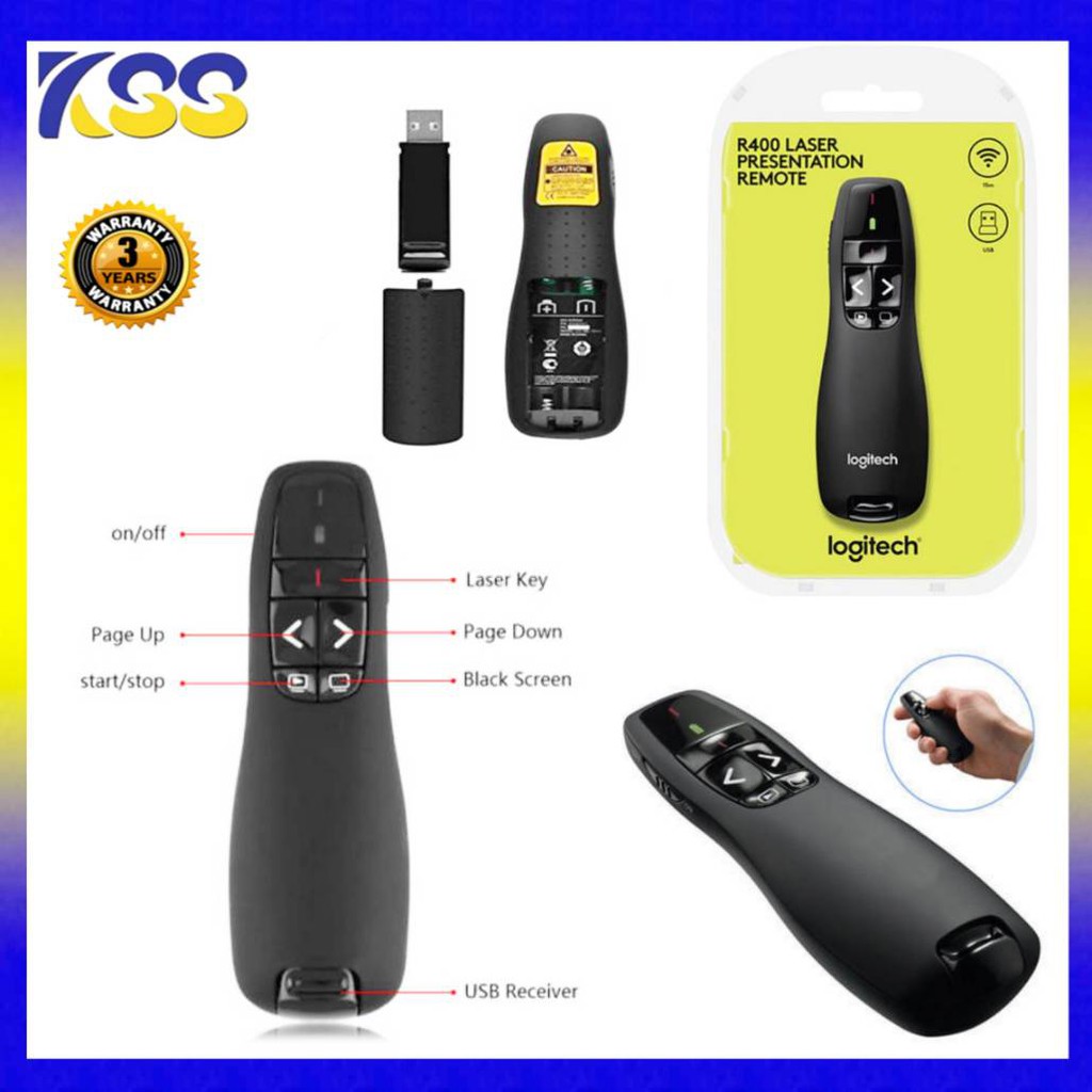 Logitech R400 Wireless Presenter Laser Pointer Black (สีดำ) ประกัน