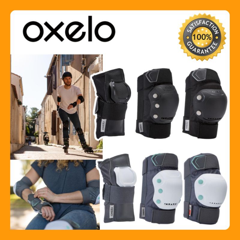 ภาพหน้าปกสินค้าสนับป้องกันข้อมือ ศอก เข่า ของ OXELO ​สำหรับผู้ใหญ่แบบ 3 จุด รุ่น Fit500 (สีดำ)