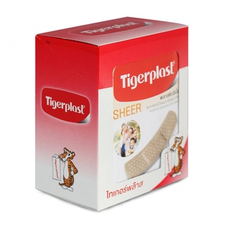 $$Tigerplast sheer ขนาด 19x72mm (1กล่อง10แผ่น) ไทเกอร์พลาส พลาสเตอร์ปิดแผล พลาสติกสีเนื้อ