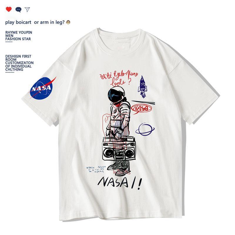 เสื้อยืดแขนสั้นพิมพ์ลาย-nasa-astrome-สไตล์เกาหลีสําหรับผู้ชาย