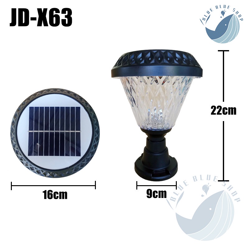 รุ่นขายดีมาก-jd-x63-โคมหัวเสาโซล่าเซลล์-โคมไฟโซล่าเซลล์-มีรีโมท-ปรับได้-3-สีในโคมเดียว-มีทั้งแสงขาว-วอมไวท์-คูลไวท์