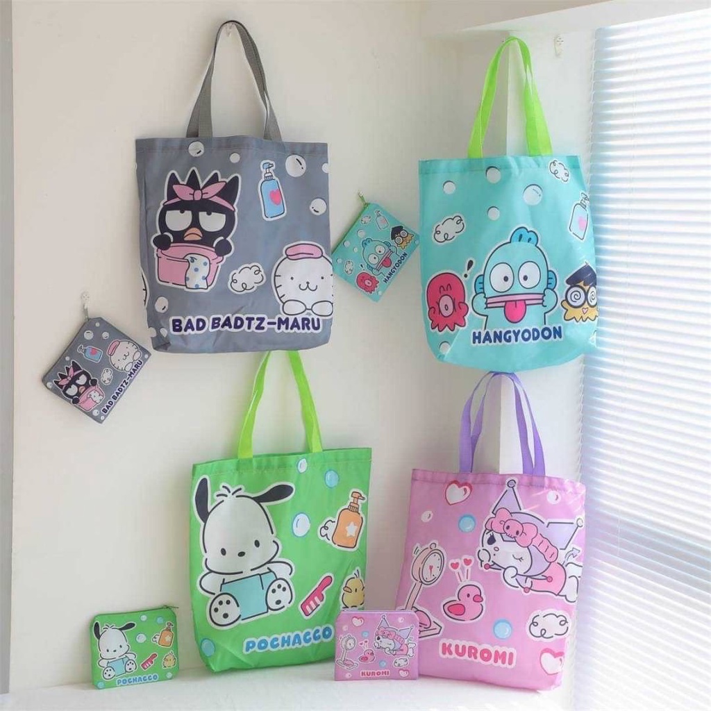 กระเป๋า-sanrio-character-eco-bag-กระเป๋าช้อปปิ้ง-ถุงช้อปปิ้ง-แบบมีกระเป๋าแยกพับเก็บได้-ขนาด-39-39-cm-1-ใบ