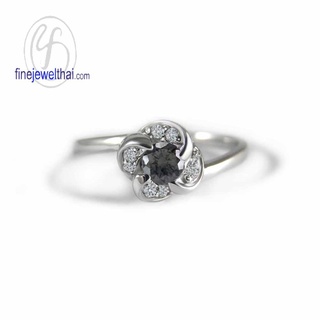 Finejewelthai-แหวนนิล-นิลแท้-แหวนเพชรCZ-แหวนเงินแท้-พลอยประจำเดือนเกิด-Black-Spinel-Silver-Ring-R1287on