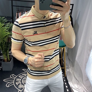 ✠☂21 Summer New Fashion Men s Slim Fit Casual All-match Striped Plaid Short Sleeve T-Shirt Men s Polo Shirt