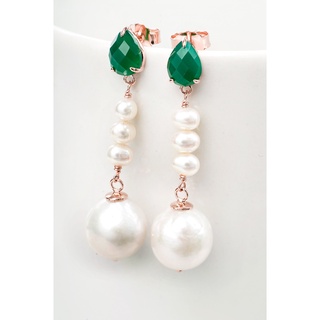 AR-Kang Collection***ต่างหูแฟชั่นGreen Agate+ White/Pearl (เงินแท้92.5%)