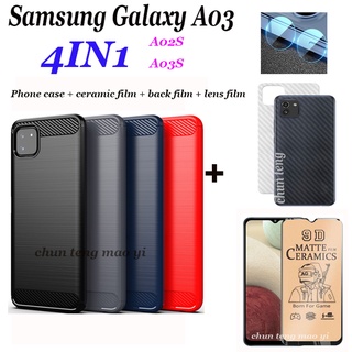 (4 In 1) เคสโทรศัพท์มือถือ เซรามิค ฟิล์มกระจกนิรภัย ฟิล์มเลนส์ ฟิล์มด้านหลัง สําหรับ Samsung Galaxy A03 A03s A02 A03 Core A13 A12