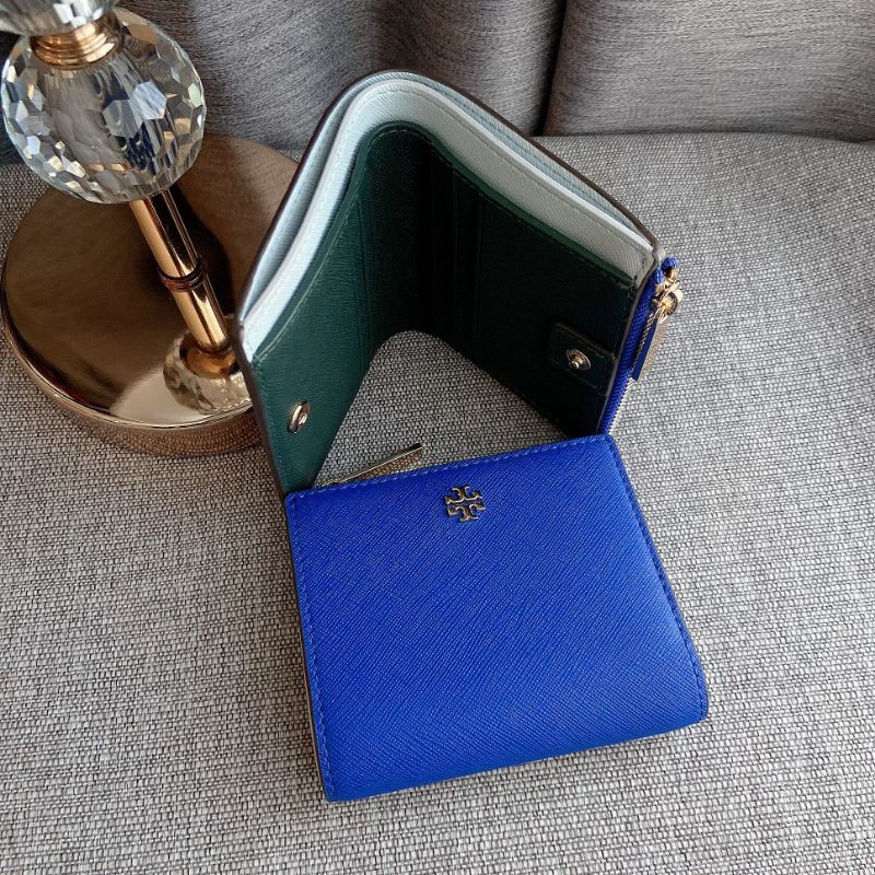 สด-ผ่อน-กระเป๋าสตางค์-2-พับ-ใบสั้น-สีน้ำเงินเขียวฟ้า-78619-tory-burch-emerson-color-block-mini-wallet