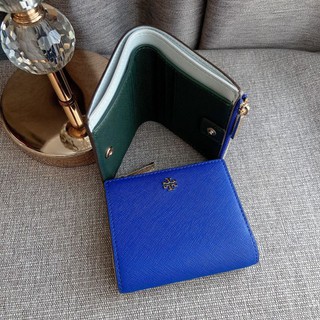 🎀 (สด-ผ่อน) กระเป๋าสตางค์ 2 พับ ใบสั้น สีน้ำเงินเขียวฟ้า 78619 TORY BURCH EMERSON COLOR BLOCK MINI WALLET