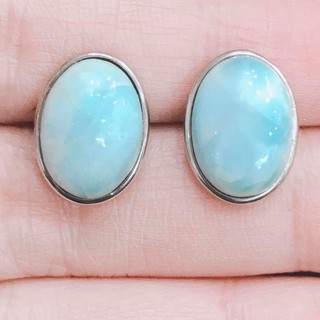 ต่างหูเงินแท้ 92.5 % ประดับด้วยหินลาริมาร์สีฟ้ารุ่น NA281-E-LARIMAR