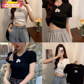 Chemisegrace✨พร้อมส่ง✨เสื้อยืดแขนสั้นผู้หญิง เสื้อครอป แฟชั่น สไตล์เกาหลี โดดเด่นมาก 2สี 56021-1