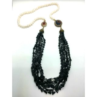 สร้อยคอหินนิลดำ สร้อยคอมุก สร้อยคริสตัล สร้อยคอตุรกี Turkish Onyx & Pearls Necklace