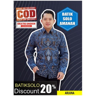 Arjuna BATIK INDONESIA BATIK SOLO BATIK เสื้อเชิ้ตแขนยาว ผ้าฝ้าย แบบนิ่ม ลายนกยูง สีฟ้า สีม่วง สไตล์โมเดิร์น ผ้าบาติก AMANAH