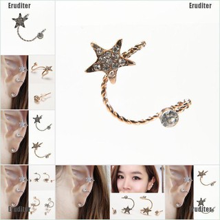💕Good quality Women Fashion Sparkling Crystal Pentagram Ear Clip Trendy Ear Cuffs Stud Earings