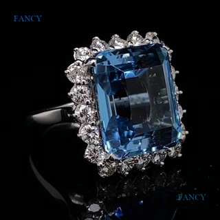 Fancy แหวนเพทาย ทรงเรขาคณิต ทรงสี่เหลี่ยม สีฟ้า เครื่องประดับ สําหรับผู้หญิง งานเลี้ยง งานแต่งงาน