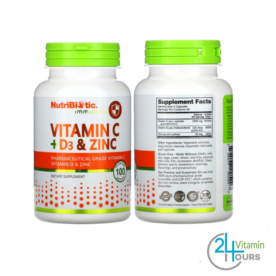 ภาพสินค้าNutriBiotic , Immunity , Vitamin C + D3 & Zinc, 100 / 250 แคปซูล รวมวิตามิน เสริมภูมิต้านทาน จากร้าน vitamin24hrs บน Shopee ภาพที่ 1