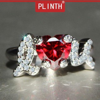 PLINTH แหวนเงินแท้ 925 หัวใจรักเจ้าหญิงเพชรสีแดง524