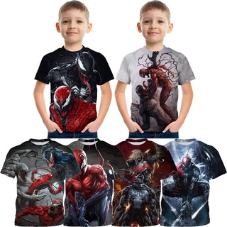 เสื้อยืดแขนสั้น พิมพ์ลายภาพยนตร์ Marvel Venom เหมาะกับงานปาร์ตี้ แฟชั่นสําหรับเด็กผู้ชาย (3-13 ปี)