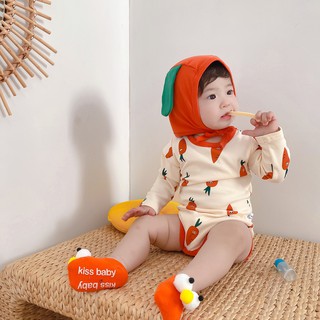 [พร้อมส่ง] ชุดหมีเด็กเล็ก ลายแครอท พร้อมหมวกแครอท