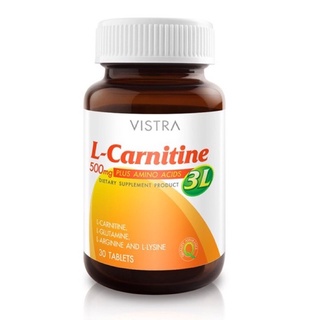 🧡Vistra🧡แอล-คาร์นิทีน เพิ่มการเผาผลาญ  L-Carnitine 3L 500 mg Plus Amino Acids 30 Tablets