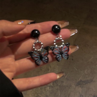 925 Silver Needle Hollow Butterfly Acrylic Earrings Japanese and Korean Dark Style Simple Stud Earrings Personality Earr