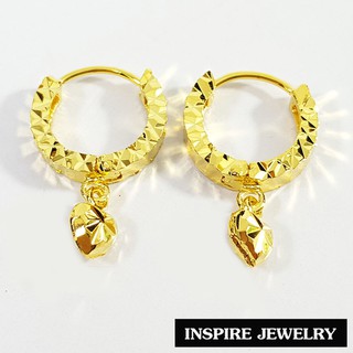 สินค้า Inspire Jewelry (NN) ,ต่างหูทอง ตอกลายหรู ห้อยหัวใจตอกลาย งานร้านทอง ปราณีต หุ้มทองแท้100% 24K สวยหรู   (Thai Quality)