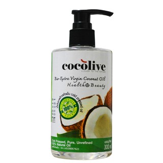 300ml น้ำมันมะพร้าวสกัดเย็นบริสุทธิ์ 100% แบรนด์ COCOLIVE ขนาดที่พอดีสำหรับใช้งานด้านเส้นผมและผิวพรรณ