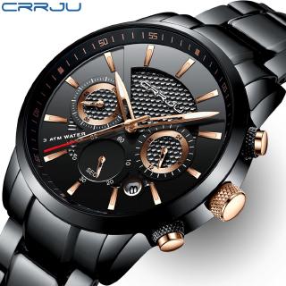 CRRJU Men Watch Fashion Business Waterproof Chronograph Quartz Watch, Stainless Steel Strap + Case 2212