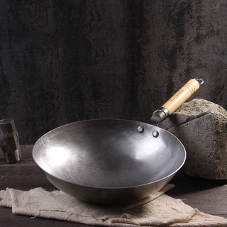 ✇◘Master Star Non-coating Woks For Kitchen Pot Old Fashioned Traditional Iron Woks Refined Iron Pan Chinese Large Woks