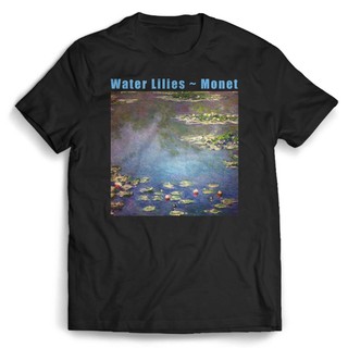 เสื้อยืดโอเวอร์ไซส์เสื้อยืดแขนสั้นลําลอง ผ้าฝ้าย พิมพ์ลาย Claude Monet Water Lilies เหมาะกับของขวัญวันเกิด สําหรับผู้ชาย