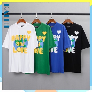 เสื้อยืดโอเวอร์ไซส์พร้อมส่ง เสื้อยืดแขนสั้น ผ้าฝ้าย ทรงหลวม พิมพ์ลายหน้ายิ้ม สีฟ้า พลัสไซซ์ สไตล์ฮิปฮอป แฟชั่นฤดูร้อน สํ