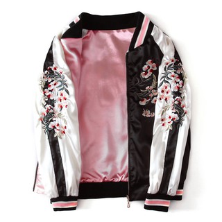 สินค้า Flower baseball satin yokosuka jacket ใส่ได้สองด้าน