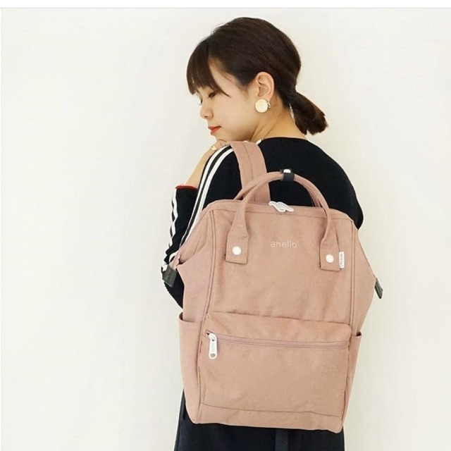 กระเป๋าเป้-anello-mini-ของแท้-100-จากญี่ปุ่น-รุ่น-mottled-ปักโลโก้-สีชมพู