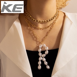 Jewelry Pearl Letter Three Necklace Women Simple Long Sweater Chain for girls for women low pr