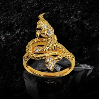 สินค้า Phoo_Shop แหวนพญานาค ฝังเพชร ตัวเรือนหุ้มทองแท้ 100% 24K พรเก้าประการ นำโชค เสริมดวง R-07