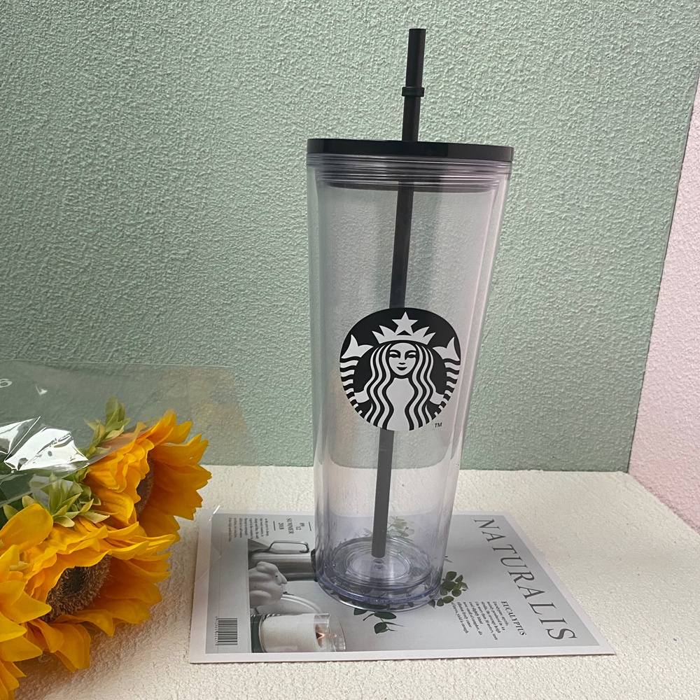 starbuck-ถ้วยความจุขนาดใหญ่ขวดน้ำนำมาใช้ใหม่-starbucks-แก้วแฟชั่นกาแฟเครื่องดื่มถ้วยเย็นแบนยอดนิยมสีดำฟางใหม่คู่ถ้วยพลาสติก-flowerdance