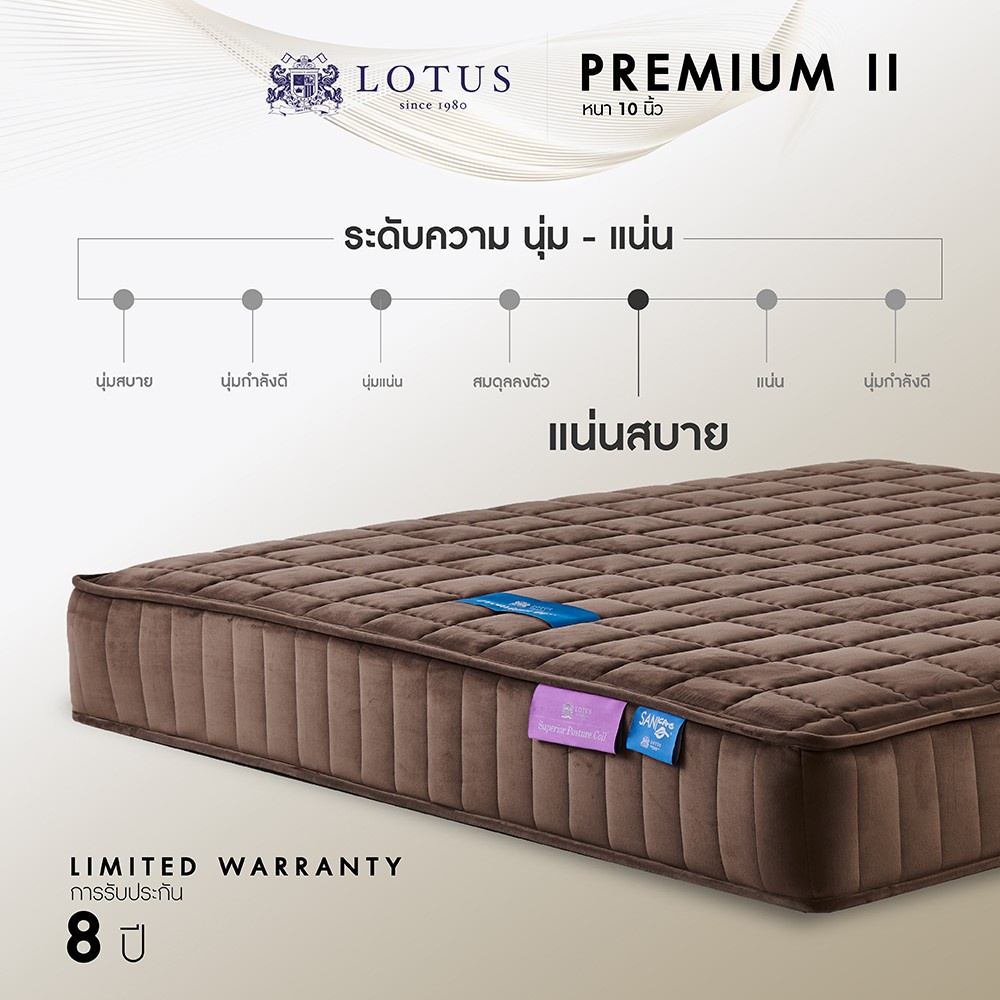 ภาพประกอบคำอธิบาย LOTUS รุ่น Premium II ที่นอนแก้ปวดหลังและสรีระผิดรูปอย่างตรงจุด แน่นสบาย หลับสนิท ตื่นสดชื่น ป้องกันไรฝุ่น หนา 10 นิ้ว