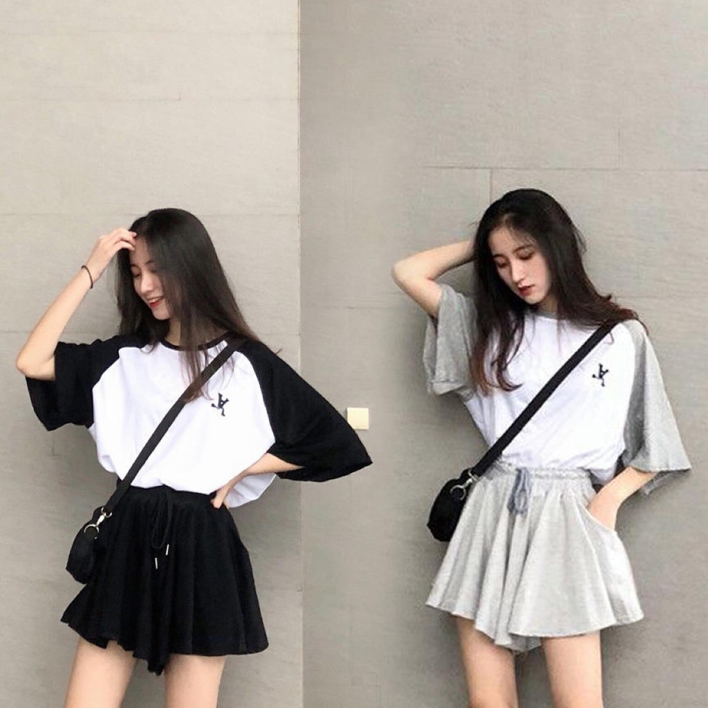 รูปภาพของราคา ชุดเซ็ตทูโทน 2 ชิ้น เสื้อแขนสั้นโอเวอร์ไซส์ ปักลายที่หน้าอก + กางเกงขาสั้น ทรงขาบาน น่ารักสไตล์สาวเกาหลีลองเช็คราคา