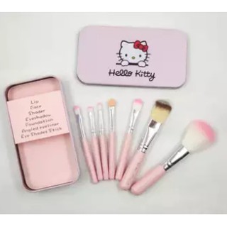 Hello Kitty brush kit ชุดแปรงแต่งหน้าคิตตี้ ( 7 ชิ้น ) พร้อมกล่อง - (สีชมพู)