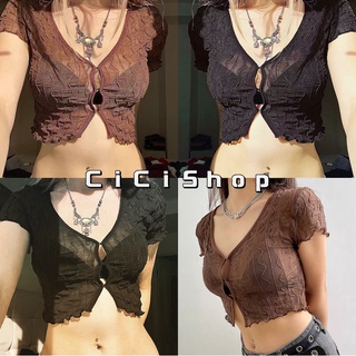 Cicishop(D83)CropTop เสื้อครอปซีทรูบางๆ ใส่จับคู่แมตช์ง่าย ลุคสวยเซกซี่แซ่บๆ