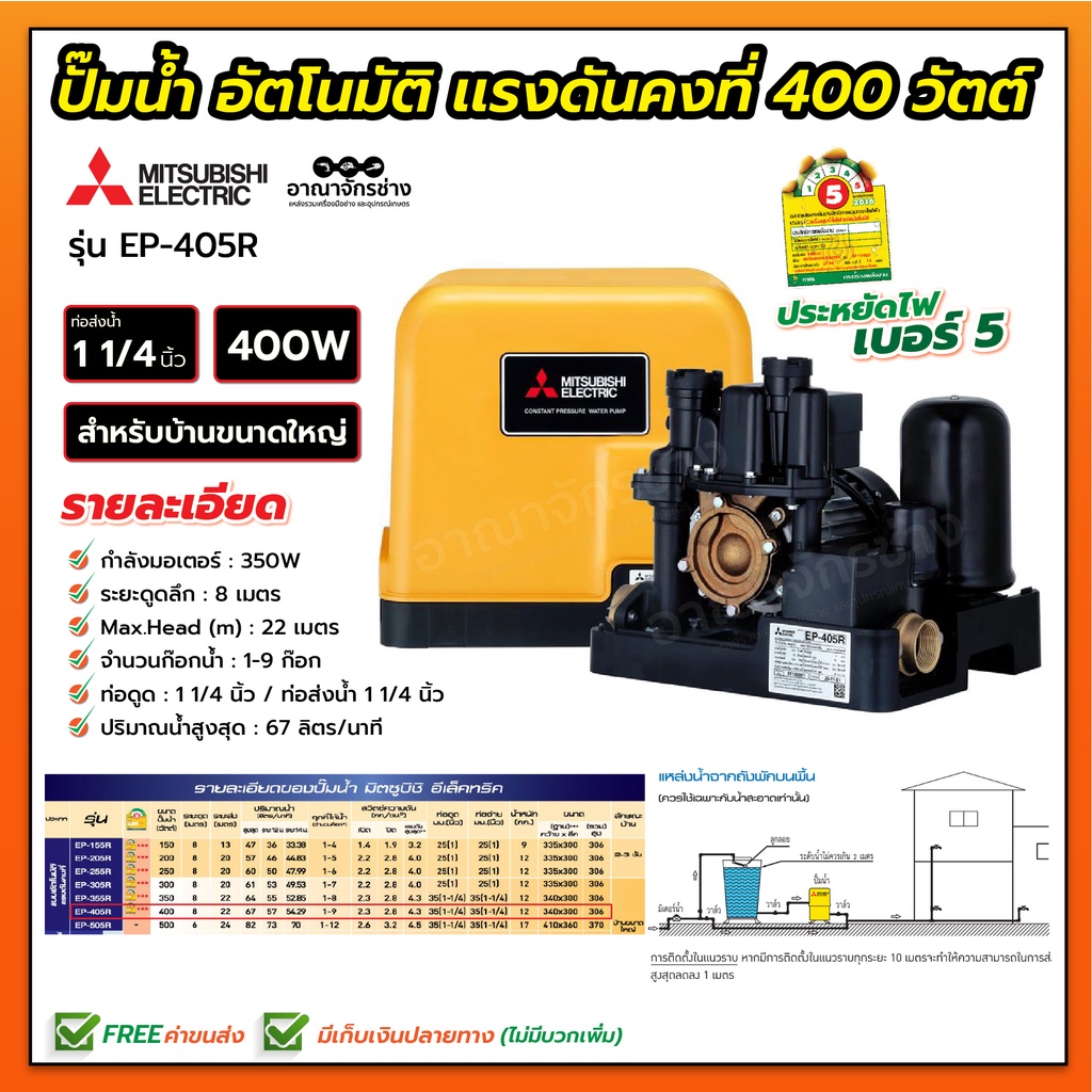 ปั๊มน้ำอัตโนมัติ-แรงดันคงที่-400-วัตต์-รุ่น-ep-405r