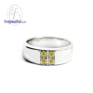 Finejewelthai-แหวนบุษราคัม-แหวนเพชรCZ-แหวนเงินแท้-แหวนพลอย-พลอยประจำเดือนเกิด-Yellow-Sapphire-Silver-Ring-R1018yl