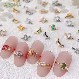 Aroma แหวนเพทาย อัลลอย 3D สีเงิน ทอง สําหรับตกแต่งเล็บ