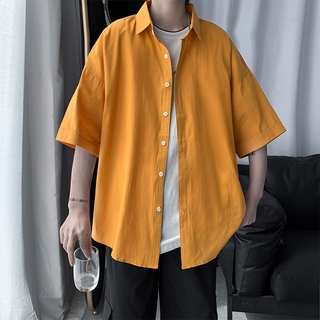 ฤดูร้อนเสื้อแขนสั้นผู้ชายสไตล์ฮ่องกงลำลองทุกการแข่งขันสีทึบเสื้อคู่สไตล์เกาหลีหล่อเสื้อแจ็คเก็ตผู้ชาย