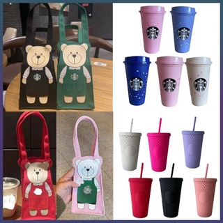 กระเป๋าใส่ถ้วยแบบพกพาสำหรับชานมน้ำผลไม้ | 473ml/16oz Starbucks Tumbler Diamond straw CUP SAKURA Coffee CUP 【 fair】