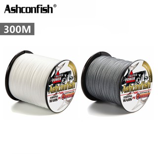 Ashconfish สาย PE ถัก4 เส้น ยาว 300เมตร Dyneema สาย PE X4 สายเบ็ดตกปลา ขาว สีเทา