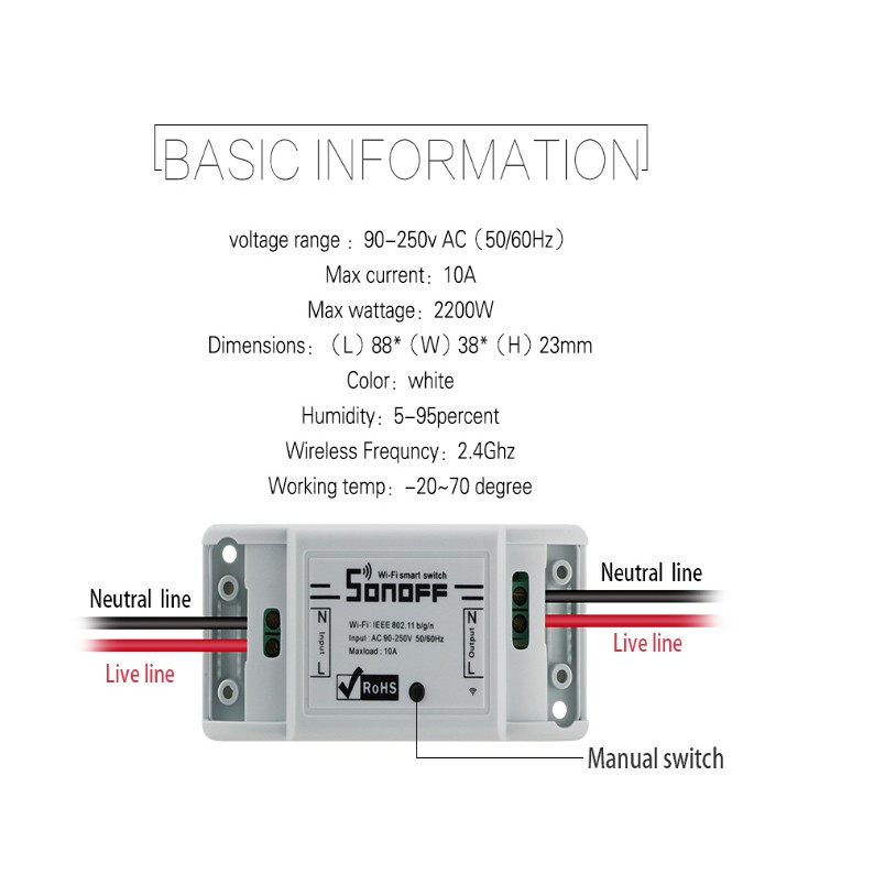 Sonoff Basic R2 (NEW VERSION) WiFi switch 10A 2200W ใช้ Google Home ได้ ...