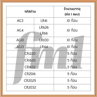 ภาพขนาดย่อของภาพหน้าปกสินค้าถ่านกระดุม AG3 AG4 AG10 AG13 CR1220 CR1620 CR1632 CR2016 CR2025 CR2032 CR927 CR2430 CR2450 CR1616 จากร้าน fml_bkk บน Shopee